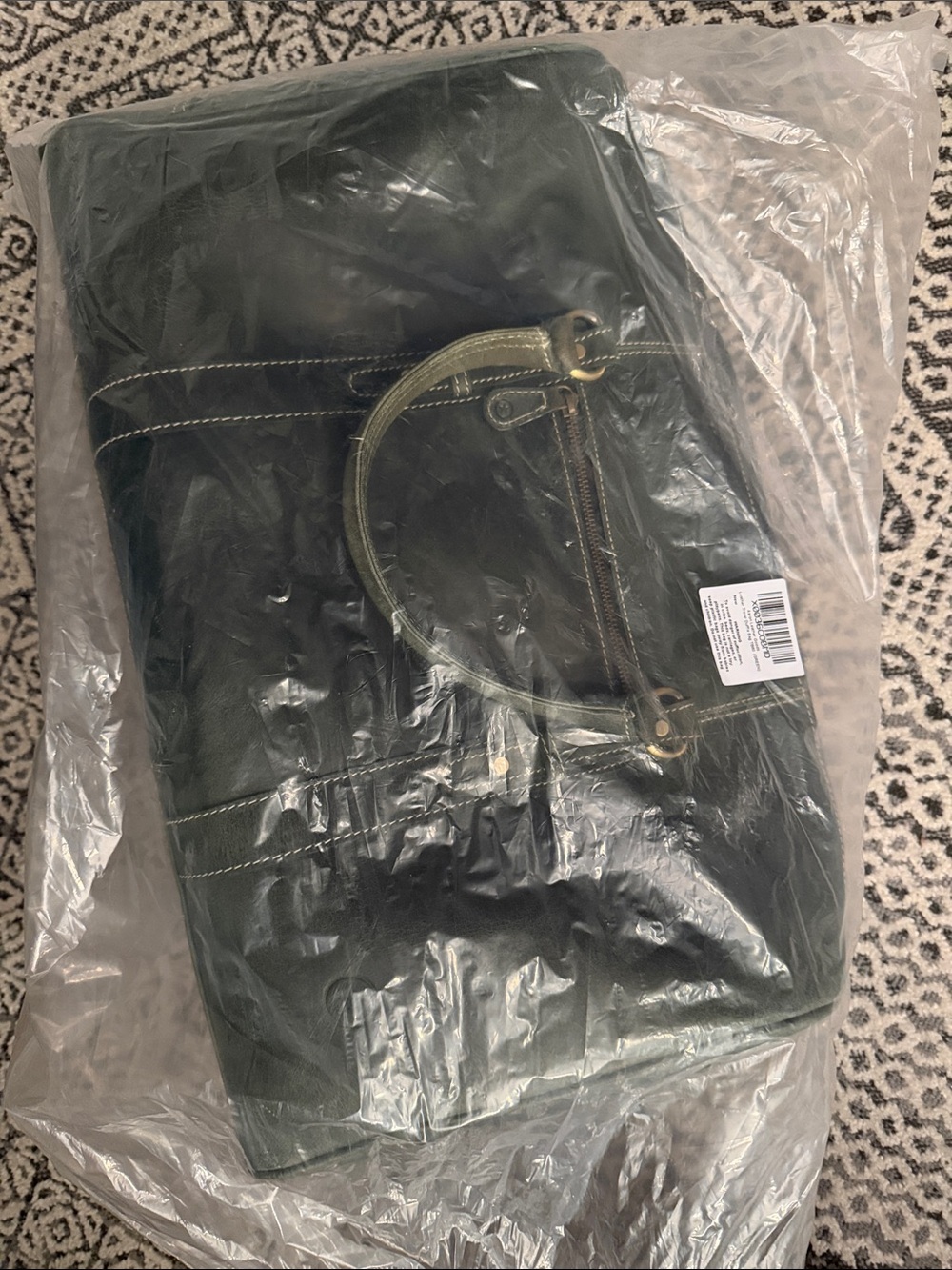 Structured Dark Green Leather Travel Tote with Top Handles